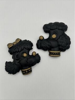 Vintage Chalkware Miller Studios 6” Pretty Poodles Wall Plaques 50-60’s Pair (2)